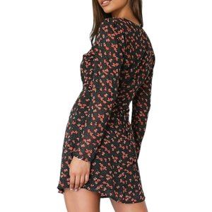 Missguided Dotted Floral Mini Tea Dress - Black/Red - 8